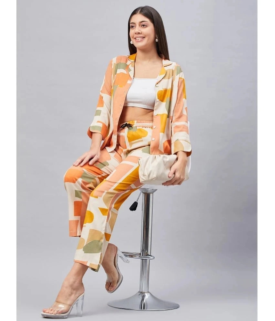 Chrome & Coral Beige Printed Palazzo Top Set - None