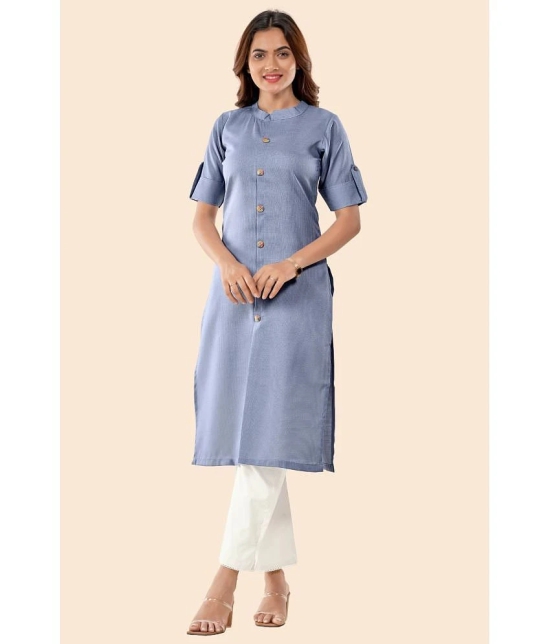 Glomee - Grey Cotton Womens Front Slit Kurti ( Pack of 1 ) - None