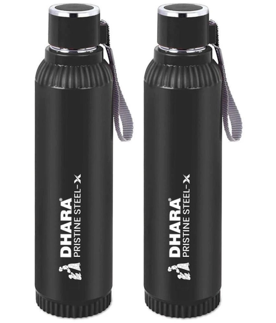 Dhara Stainless Steel Black Stainless Steel Water Bottle 700 mL ( Set of 2 ) - Black