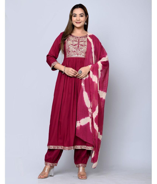 MAUKA - Maroon Nayra Rayon Women's Stitched Salwar Suit ( Pack of 1 ) - None