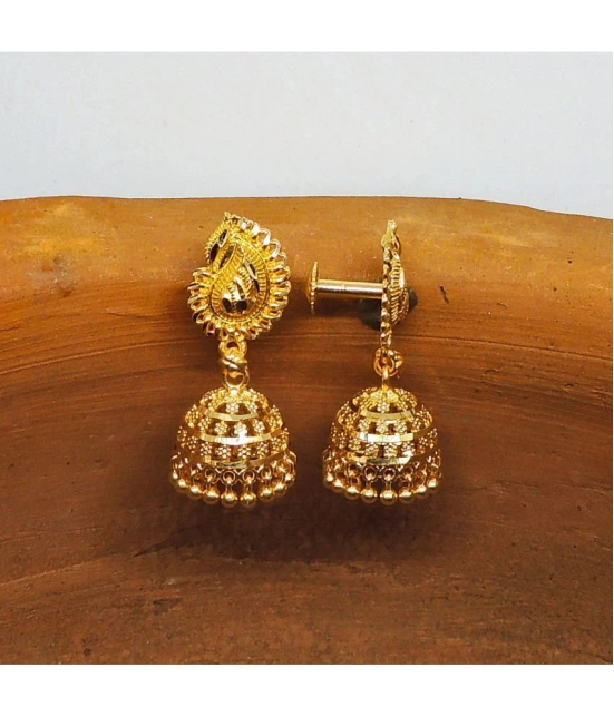 LUV FASHION Golden Jhumki Earrings ( Pack of 1 ) - Golden