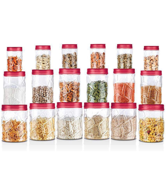 Milton Vitro Plastic Pet Storage Jar and Container, Set of 18 (6 pcs x 230 ml Each, 6 pcs x 600 ml Each, 6 pcs x 1.18 ltrs Each), Red Wine - Red