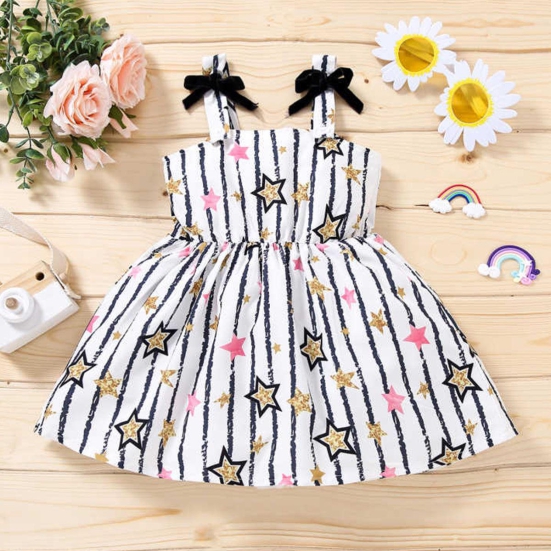 Babydoll Stylish Star Black Lining Multicolor Frocks & Dresses for Baby Girls.-6 to 8 Year
