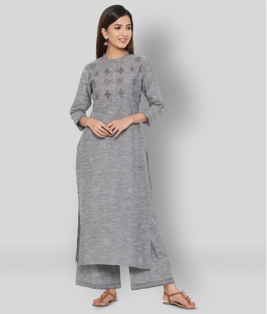 KIPEK - Light Grey Straight Cotton Women's Stitched Salwar Suit ( Pack of 1 ) - S