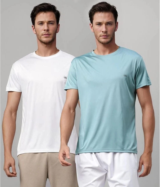 UrbanMark Polyester Regular Fit Solid Half Sleeves Mens T-Shirt - Blue & White (Pack of 2) - None