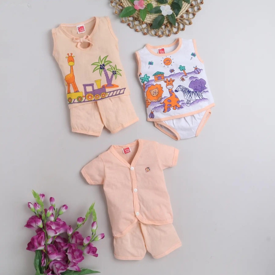 Newborn Baby Clothing Set of 3 Peach - Aristocrat Peach 