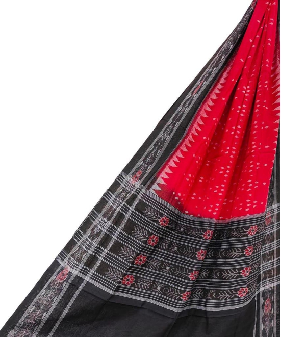 Red Black Sambalpuri Handwoven Single Ikat Cotton Dupatta