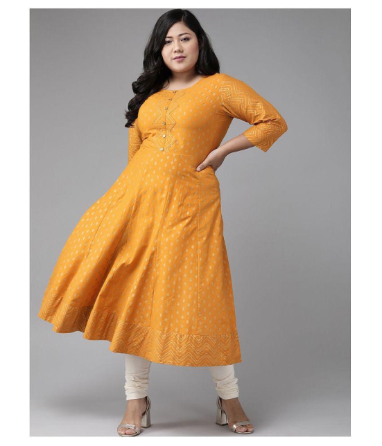 Yash Gallery - Yellow Cotton Womens Flared Kurti - 5XL