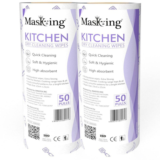 Masking Super Colorful Pattern Non-Woven Kitchen Cleaning Tissue Roll| Paper Towel |High Absorbent Wipe for Cleaning,Purple Each Roll 50 Pulls - 2 ROLLS (Purple)