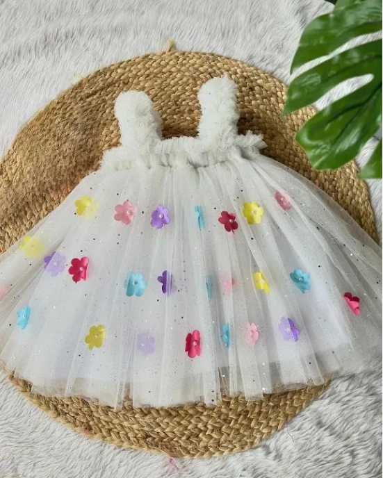 Cutedoll White Sparkle Flower Pattern Kids Party Frock Dress-3-4 Year