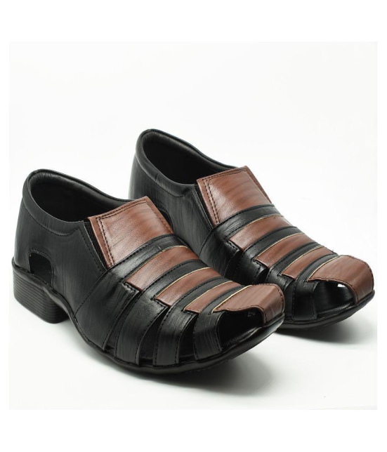 IndiForce Black Leather Sandals - 9