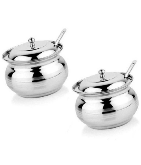 7 Star Traders - Steel Silver Honey Container ( Set of 2 ) - Silver