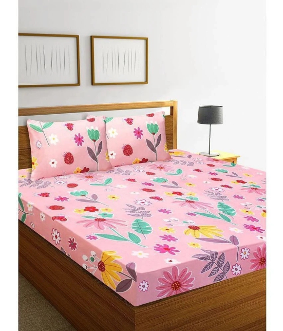 Home Candy Microfiber Floral Double Bedsheet with 2 Pillow Covers- Pink - Pink