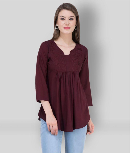 SAAKAA - Maroon Rayon Women's A-Line Top ( Pack of 1 ) - S