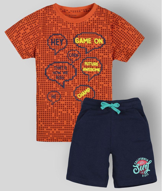 PLUM TREE - Orange Cotton Boys T-Shirt & Shorts ( Pack of 1 ) - None