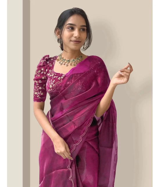 Apnisha Organza Solid Saree With Blouse Piece - Pink ( Pack of 1 ) - Pink