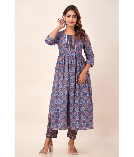 FabbibaPrints Cotton Printed Anarkali Women's Kurti - Blue ( Pack of 1 ) - None