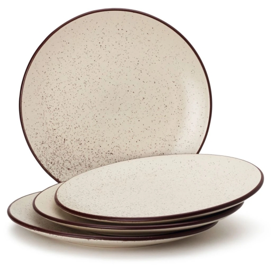 Handcrafted Reactive Glaze Ceramic Dinner Plates, 4 Pieces Serving for 4, Microwave and Dishwasher Safe, Bone-ash Free, Full Plate Set Crockery for Dining and Gifting, Begie Speckled