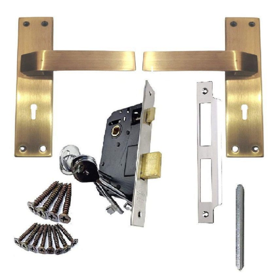 Onmax 8 Inches Stailess Steel Mortise Handle and 6 levers Lockbody with Double action and 3 CP keys and Antique Brass Finish handle set. Best for home shop and office. Pack of 1 Set (SML6+SS