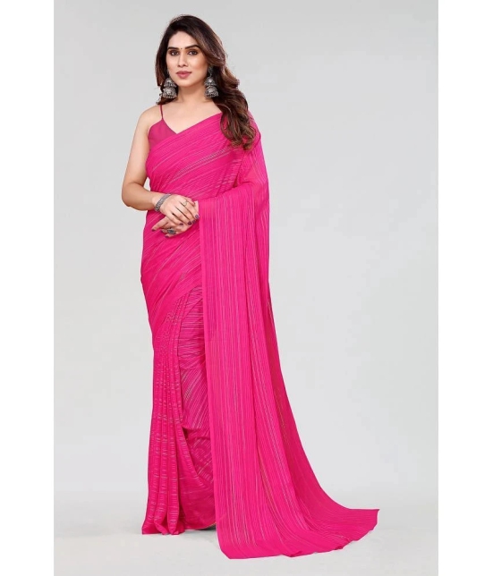 ANAND SAREES Satin Striped Saree With Blouse Piece - Pink ( Pack of 1 ) - Pink