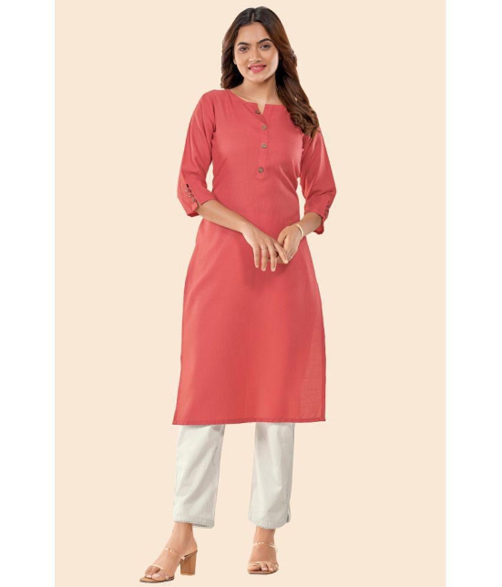 Glomee - Coral Cotton Women's Straight Kurti ( Pack of 1 ) - None