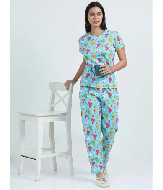 JILZ Blue Cotton Womens Nightwear Nightsuit Sets ( Pack of 1 ) - None