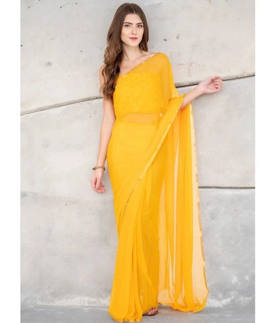 clafoutis Chiffon Solid Saree With Blouse Piece - Yellow ( Pack of 1 ) - Yellow