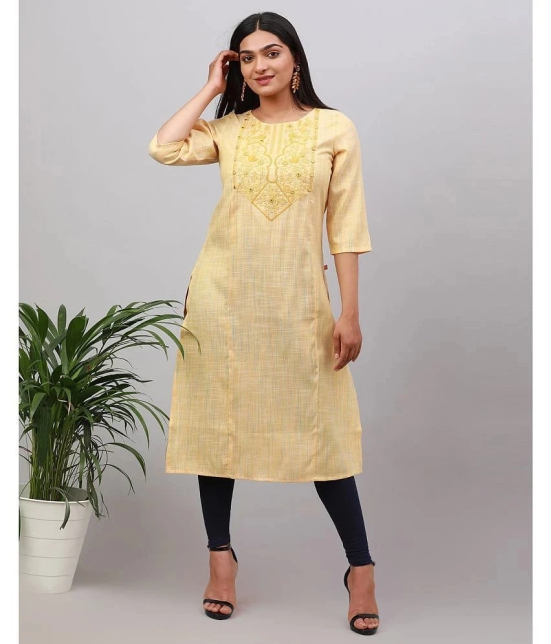 Alena Cotton Embroidered Straight Womens Kurti - Mustard ( Pack of 1 ) - None