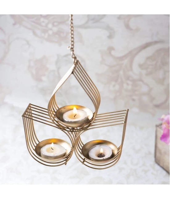 METAL MESTERY Gold Hanging Metal Tea Light Holder - Pack of 1