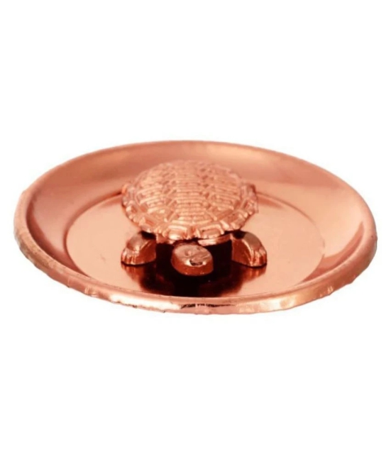 KESAR ZEMS Copper Plated Wish Fulfilling Tortoise Figurine with Plate (6.5 x 6.5  x 0.5 cm, Copper, Pack of 2)