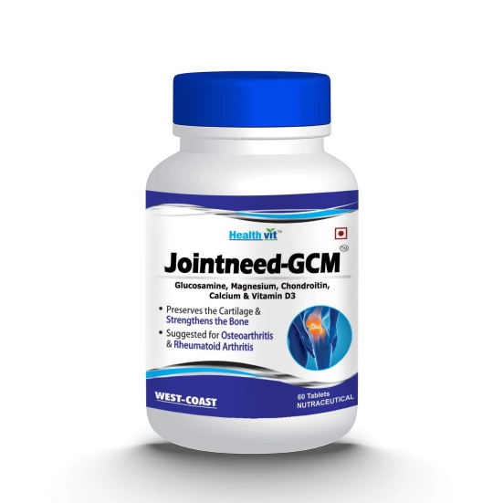 Healthvit Jointneed-GCM: Glucosamine, Magnesium, Chondroitin, Calcium, Vitamin D for Bone & Muscle Health, Joint Support - 60 Tablets-Healthvit Jointneed-GCM: Glucosamine, Magnesium, Chondroitin,