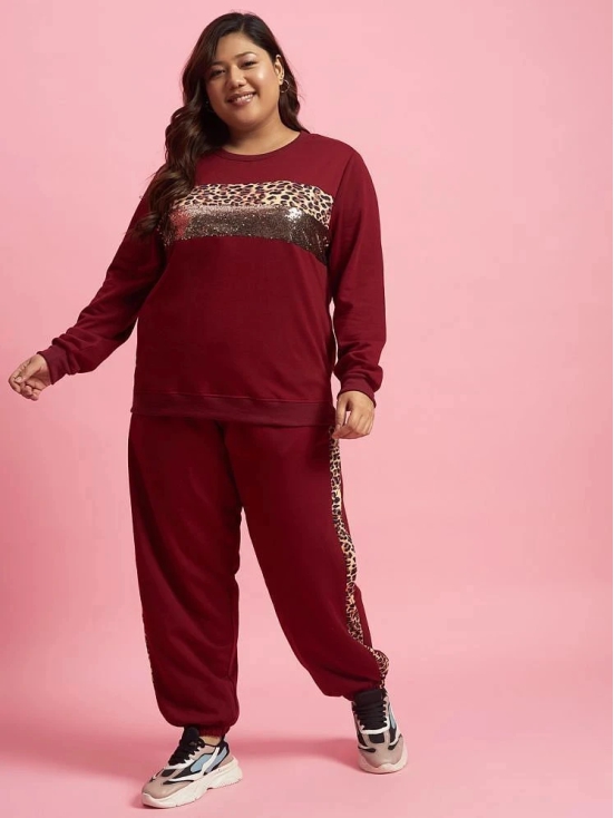 AUSTIVO Maroon Embellished Joggers Top Set - None