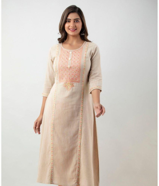 MAUKA - Beige Cotton Women's Straight Kurti ( Pack of 1 ) - None