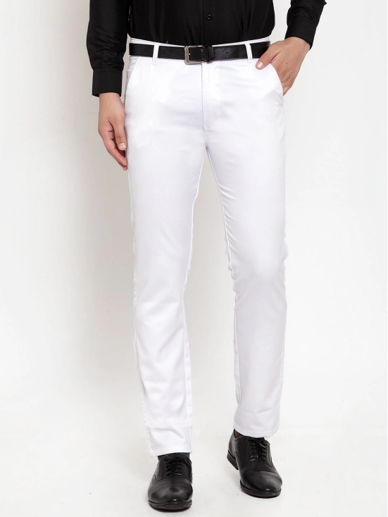 Indian Needle Men's White Tapered Fit Formal Trousers-38 / White