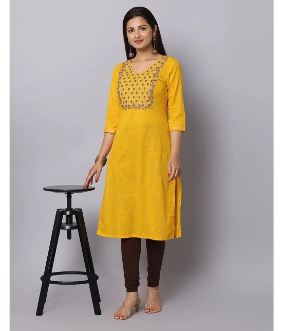 Alena Cotton Embroidered Straight Womens Kurti - Mustard ( Pack of 1 ) - None