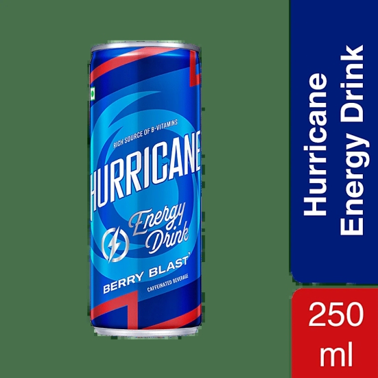 Hurricane Energy Drink - Caffeinated Beverage, Rich In Vitamin B, Berry Blast, 250 Ml