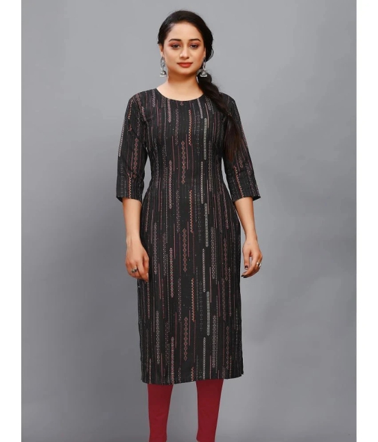 RIAANA Rayon Printed Straight Womens Kurti - Black ( Pack of 1 ) - None