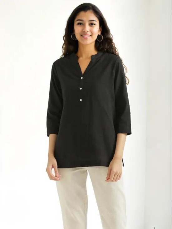 Chic Jet Black Linen Kurta – A Versatile Wardrobe Essential-S