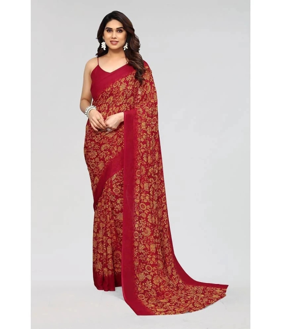 Anand Sarees Georgette Printed Saree Without Blouse Piece - Red ( Pack of 1 ) - Red