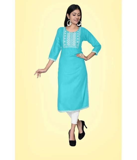 Kapadia - Light Blue Rayon Womens Straight Kurti ( Pack of 1 ) - None