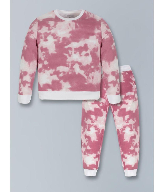 PLUM TREE - Pink Cotton Blend Girls Sweatshirt With Joggers ( Pack of 1 ) - None