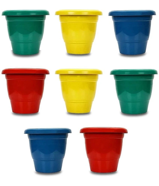 10Club Multicolor Plastic Flower Pot ( Pack of 8 ) - Multicolor