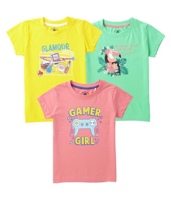 Cub McPaws Girls Graphic Print Pure Cotton T Shirt (Multicolor, Pack of 3) - None