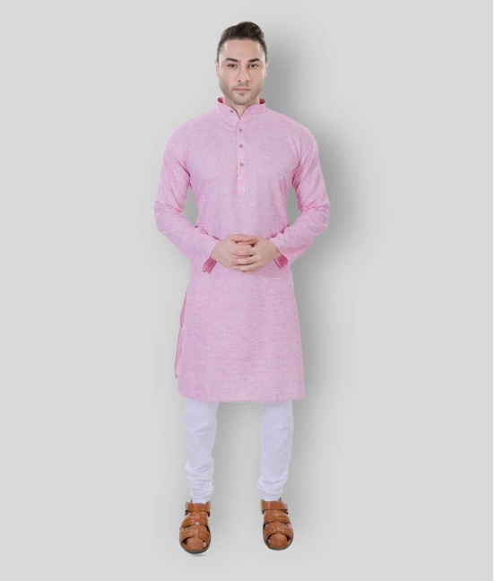 Maharaja - Pink Linen Regular Fit Mens Kurta Pyjama Set ( Pack of 1 ) - None