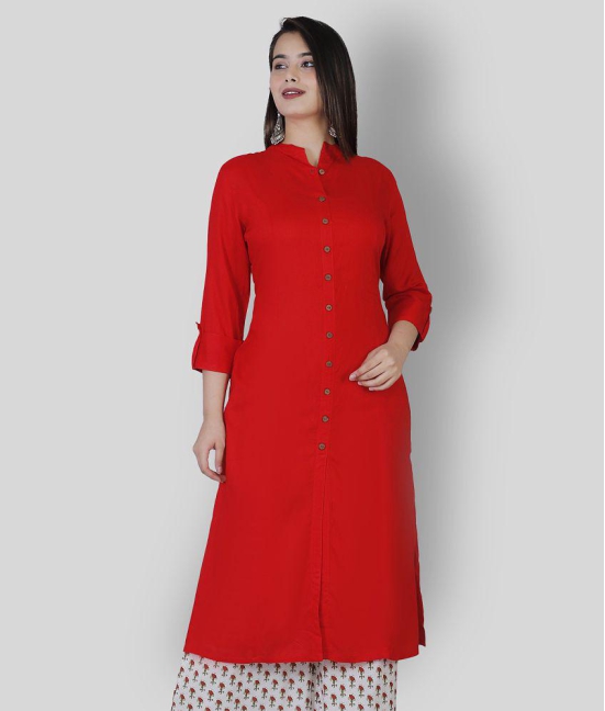 Doriya - Red Rayon Women's Front Slit Kurti - None