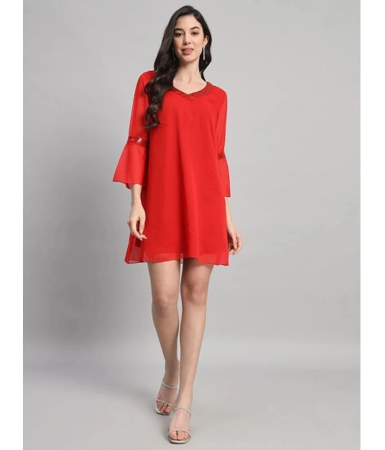 Curvydrobe Georgette Solid Mini Womens A-line Dress - Red ( Pack of 1 ) - None