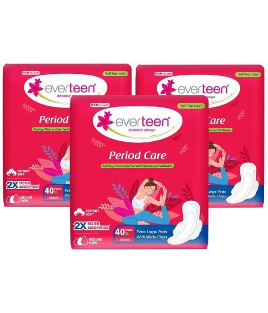 Everteen Period Care XL Soft Sanitary Pads For Medium Flow, 40 Pads Each (Pack of 3)