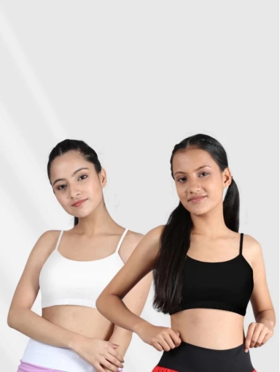 Slip-on Strapless Bra for Teenagers, Girls Beginners Bra Sports Cotton Non-Padded Stylish Crop Top Bra Full Coverage Seamless Non-Wired Gym Workout Training Bra for Kids (Pack of 2)