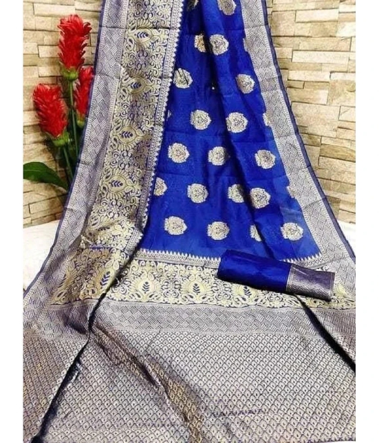 Gazal Fashions Banarasi Silk Embellished Saree With Blouse Piece - Blue ( Pack of 1 ) - Blue