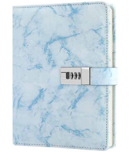 GEEO Marble Diary Journal with Locks for Girls and Women Secret Diaries Journal with Code Lock A5 Marble Notebooks with Combination Lock PU Leather Cover Diary Notebook (Blue)